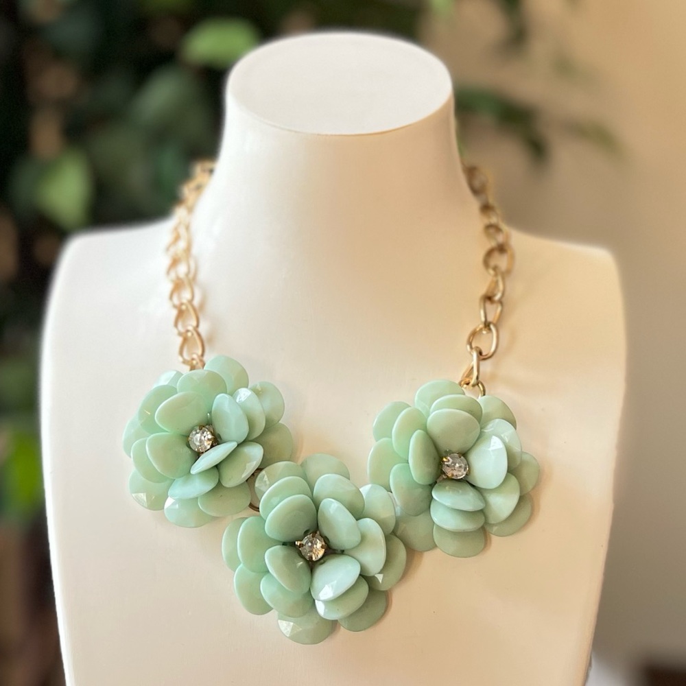 Mint Floral Statement Necklace - image 1